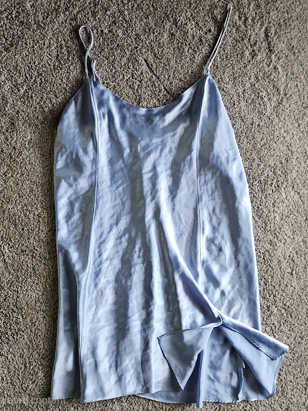 Light Blue Satin Slip Dress with Side Slit